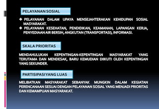 PELAYANAN SOSIAL
SKALA PRIORITAS
PARTISIPASIYANG LUAS
 