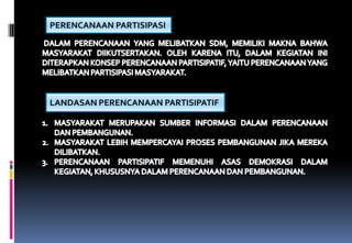 PERENCANAAN PARTISIPASI
LANDASAN PERENCANAAN PARTISIPATIF
 