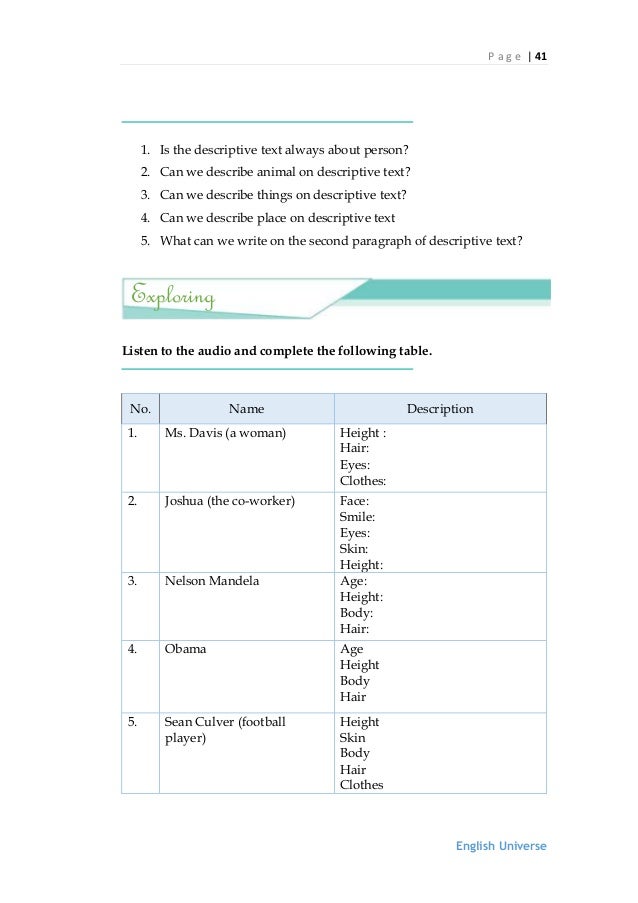 Handout For Teaching Descriptive Text