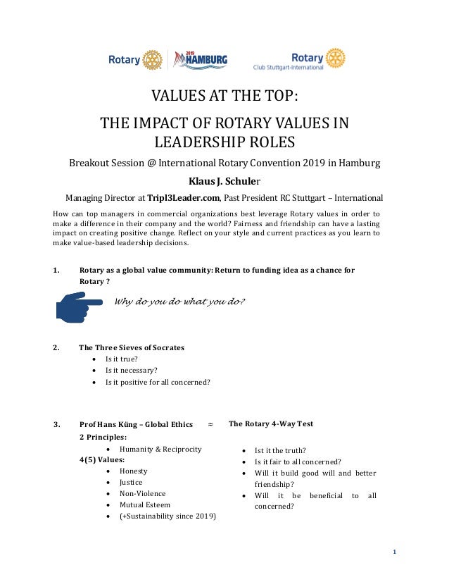The Impact of Rotary Values in Leadership Roles Handout