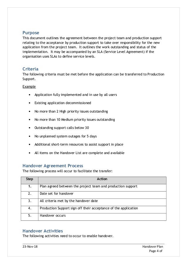 Handover Agreement Template