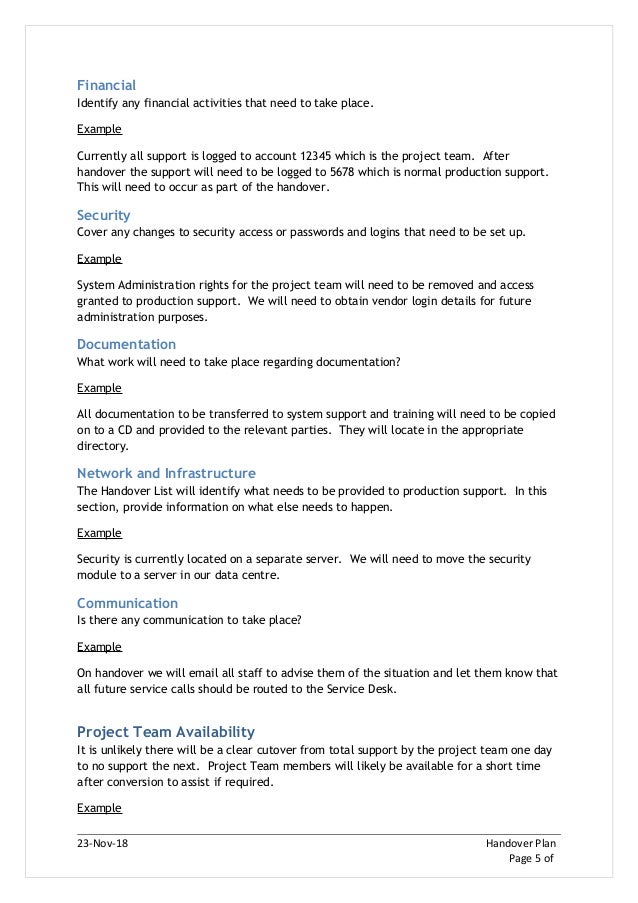 Project Handover Document Template