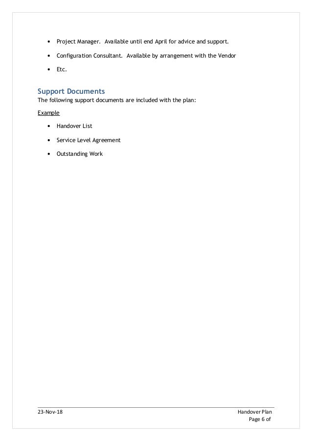 Project Handover Document Template