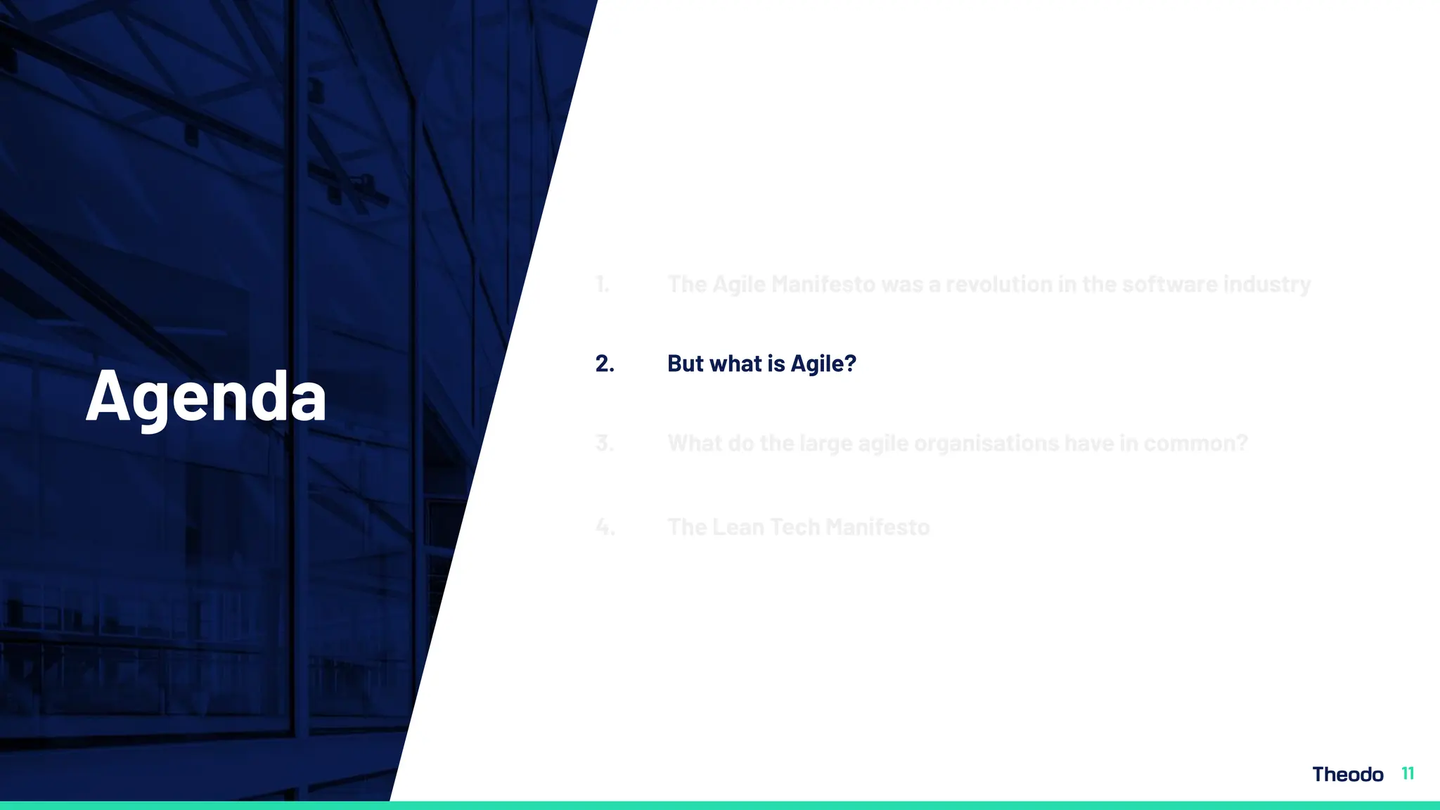 Agenda
11
1. The Agile Manifesto was a revolution in the software industry
3. What do the large agile organisations have in common?
2. But what is Agile?
4. The Lean Tech Manifesto
 
