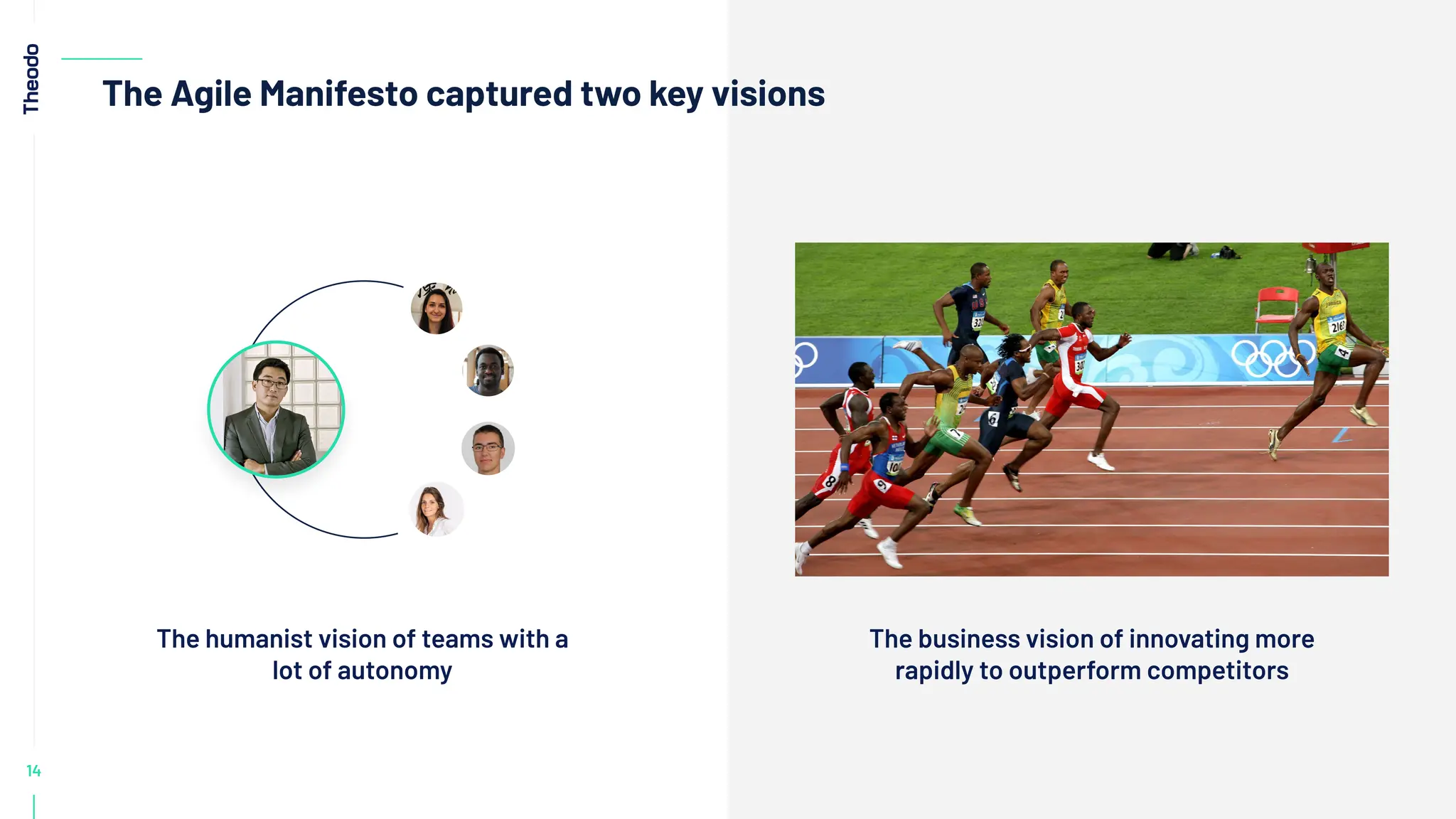 14
The Agile Manifesto captured two key visions
The business vision of innovating more
rapidly to outperform competitors
The humanist vision of teams with a
lot of autonomy
 