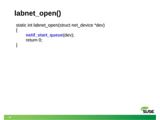 15
labnet_open()
static int labnet_open(struct net_device *dev)
{
netif_start_queue(dev);
return 0;
}
 