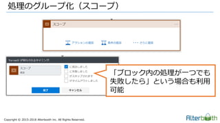 Copyright &copy; 2015-2018 Alterbooth inc. All Rights Reserved.
処理のグループ化（スコープ）
「ブロック内の処理が一つでも
失敗したら」という場合も利用
可能
 