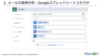 Copyright &copy; 2015-2018 Alterbooth inc. All Rights Reserved.
2. メールの感情分析：Googleスプレッドシートコネクタ
 