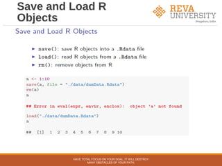 Save and Load R
Objects
HAVE TOTAL FOCUS ON YOUR GOAL, IT WILL DESTROY
MANY OBSTACLES OF YOUR PATH.
 