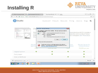 Installing R
HAVE TOTAL FOCUS ON YOUR GOAL, IT WILL DESTROY
MANY OBSTACLES OF YOUR PATH.
 