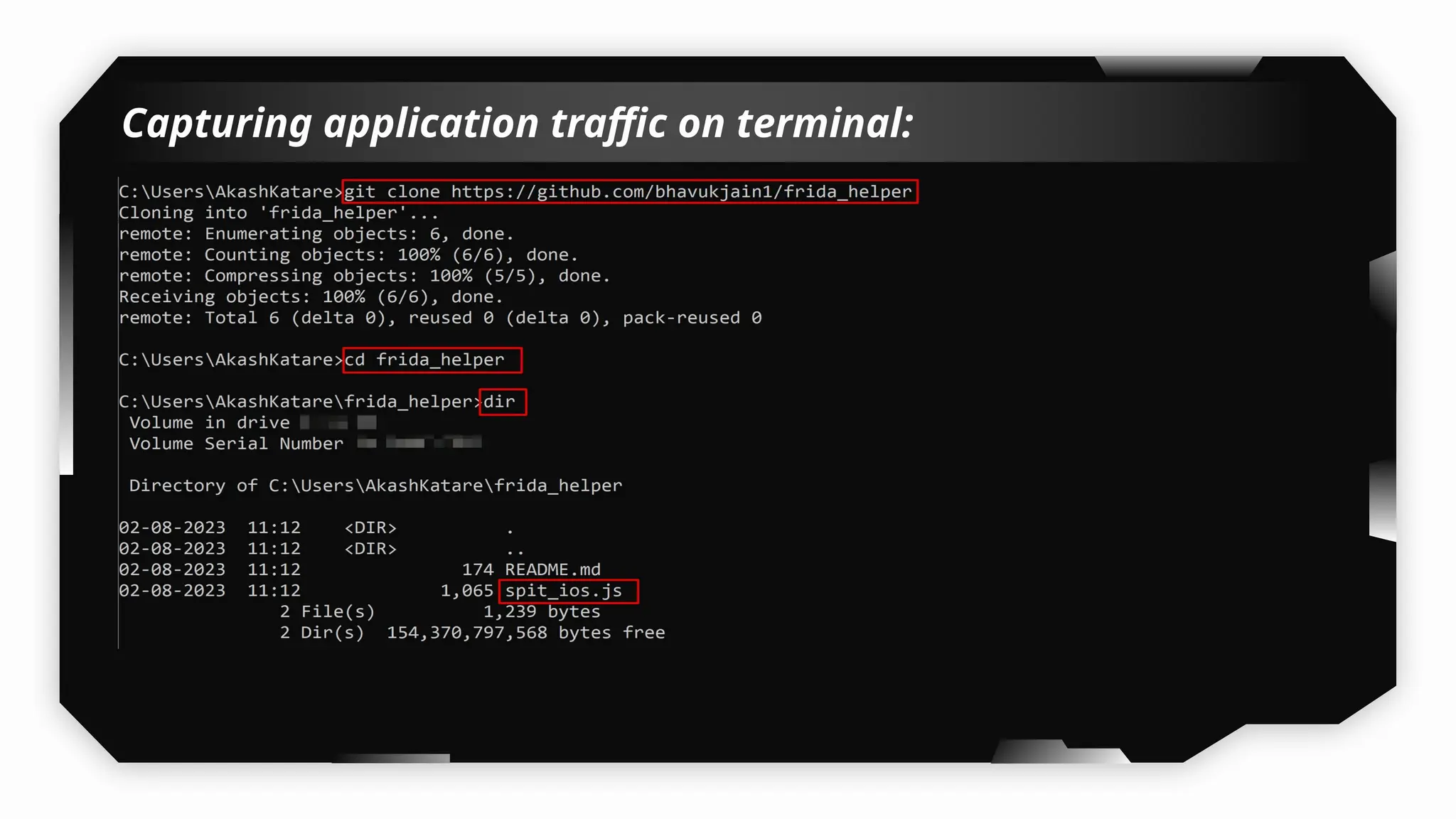 Capturing application traffic on terminal:
 