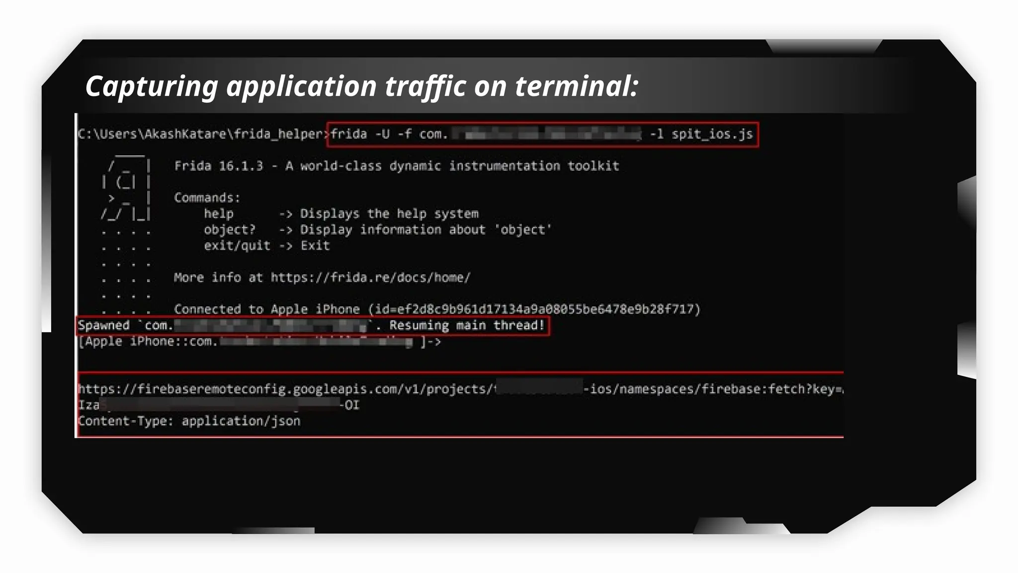 Capturing application traffic on terminal:
 