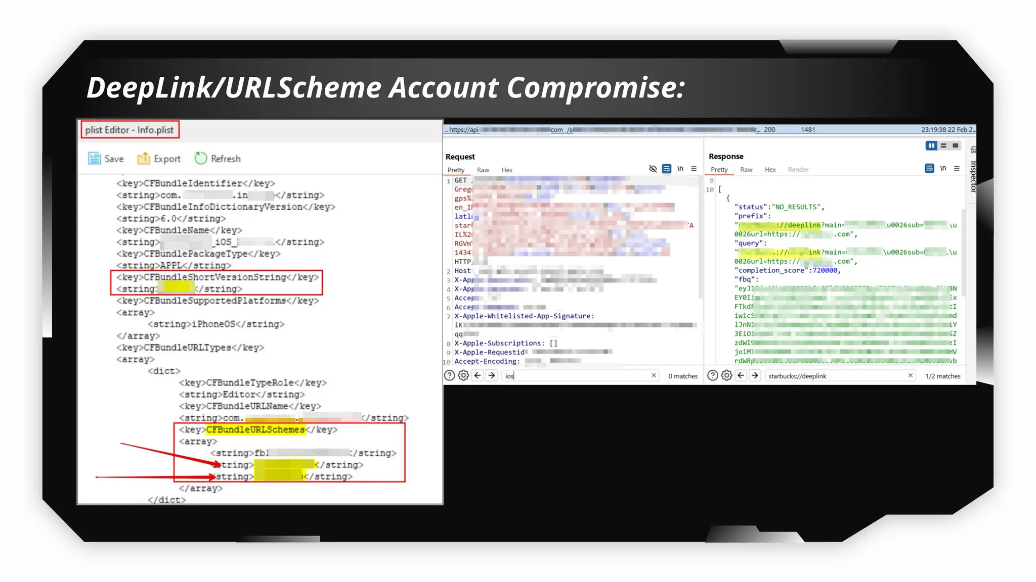 DeepLink/URLScheme Account Compromise:
 