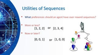 Utilities of Sequences
▪ What preferences should an agent have over reward sequences?
▪ More or less?
▪ Now or later?
[1, 2, 2] [2, 3, 4]or
[0, 0, 1] [1, 0, 0]or
 
