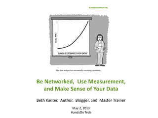 Be Networked, Use Measurement,
and Make Sense of Your Data
Beth Kanter, Author, Blogger, and Master Trainer
May 2, 2013
HandsOn Tech
 