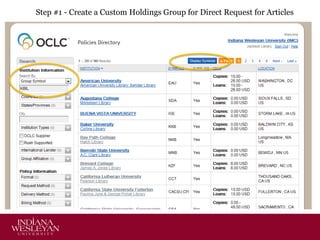 Step #1 - Create a Custom Holdings Group for Direct Request for Articles

 