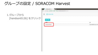 グループの設定 / SORACOM Harvest
1. グループから
[handson0126] をクリック
 