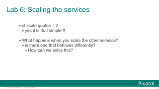 ‹#›© 2014 Pivotal Software, Inc. All rights reserved.
Lab 6: Scaling the services
• cf scale quotes -i 2
• yes it is that ...