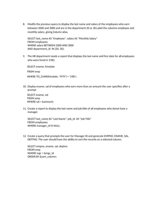 Hands on Assignment for retrieving data using the SQL SELECT statement.docx