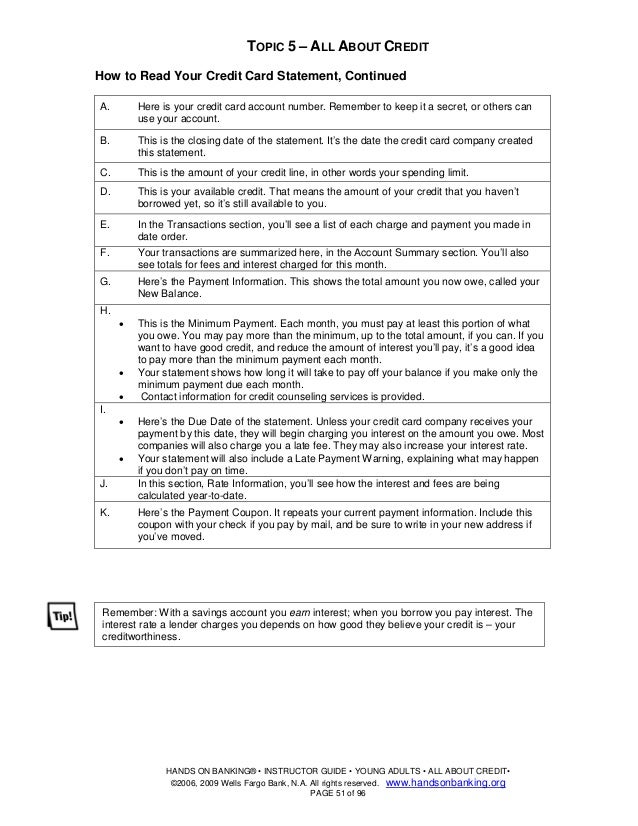 Understanding A Credit Card Statement Worksheet Answers