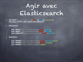 Mailing List ES France
                elasticsearch-fr@googlegroups.com
Slides sur http://fr.slideshare.net/dadoonet   Sources sur https://github.com/elasticsearchfr/hands-on
 