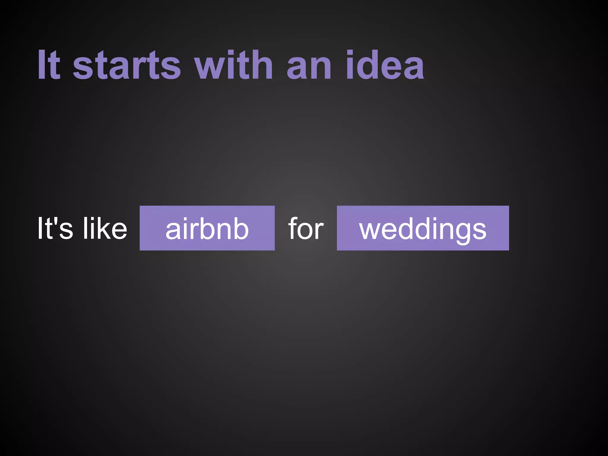 It starts with an idea
It's like forairbnb weddings
 