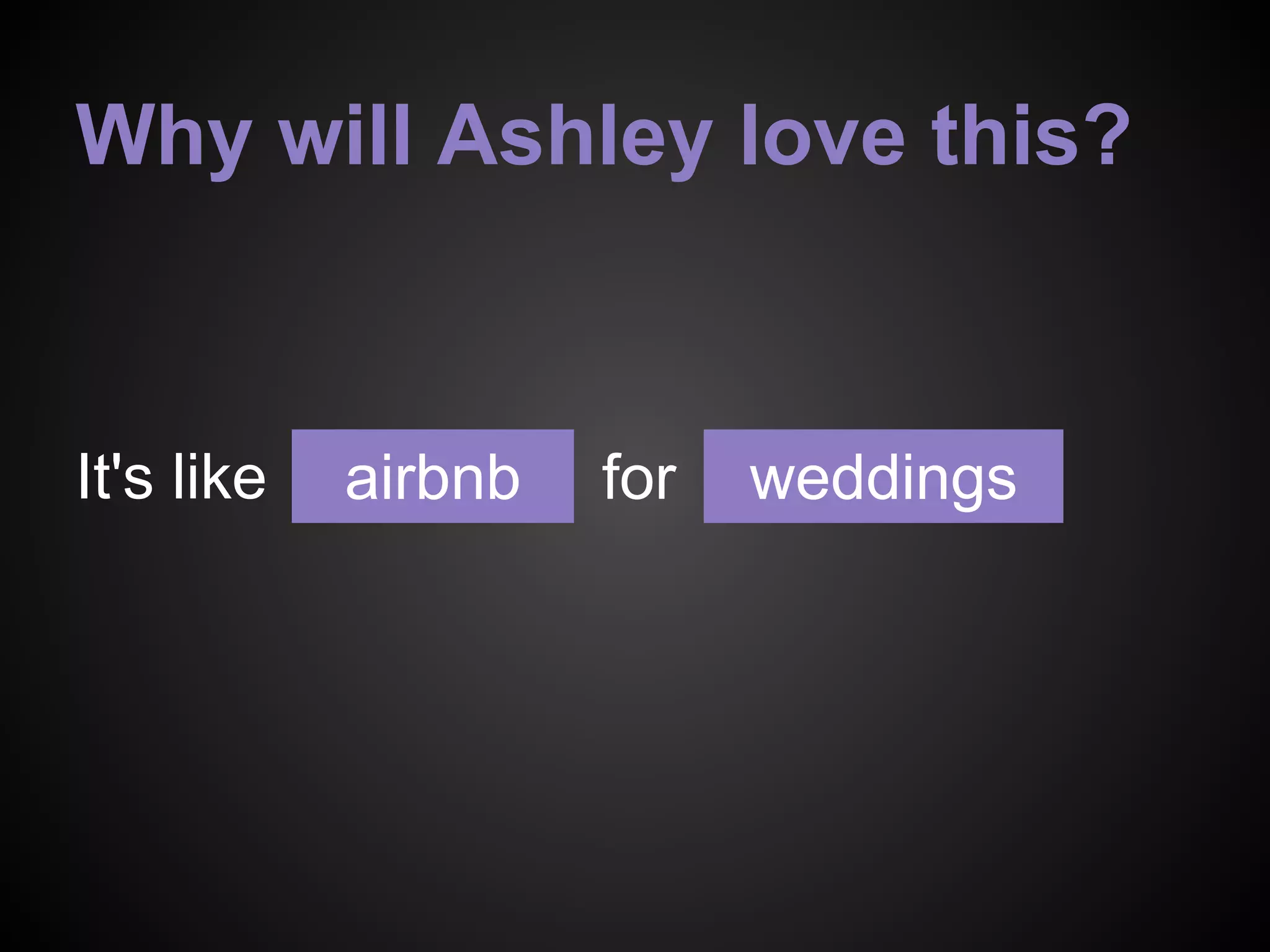 Why will Ashley love this?
It's like forairbnb weddings
 