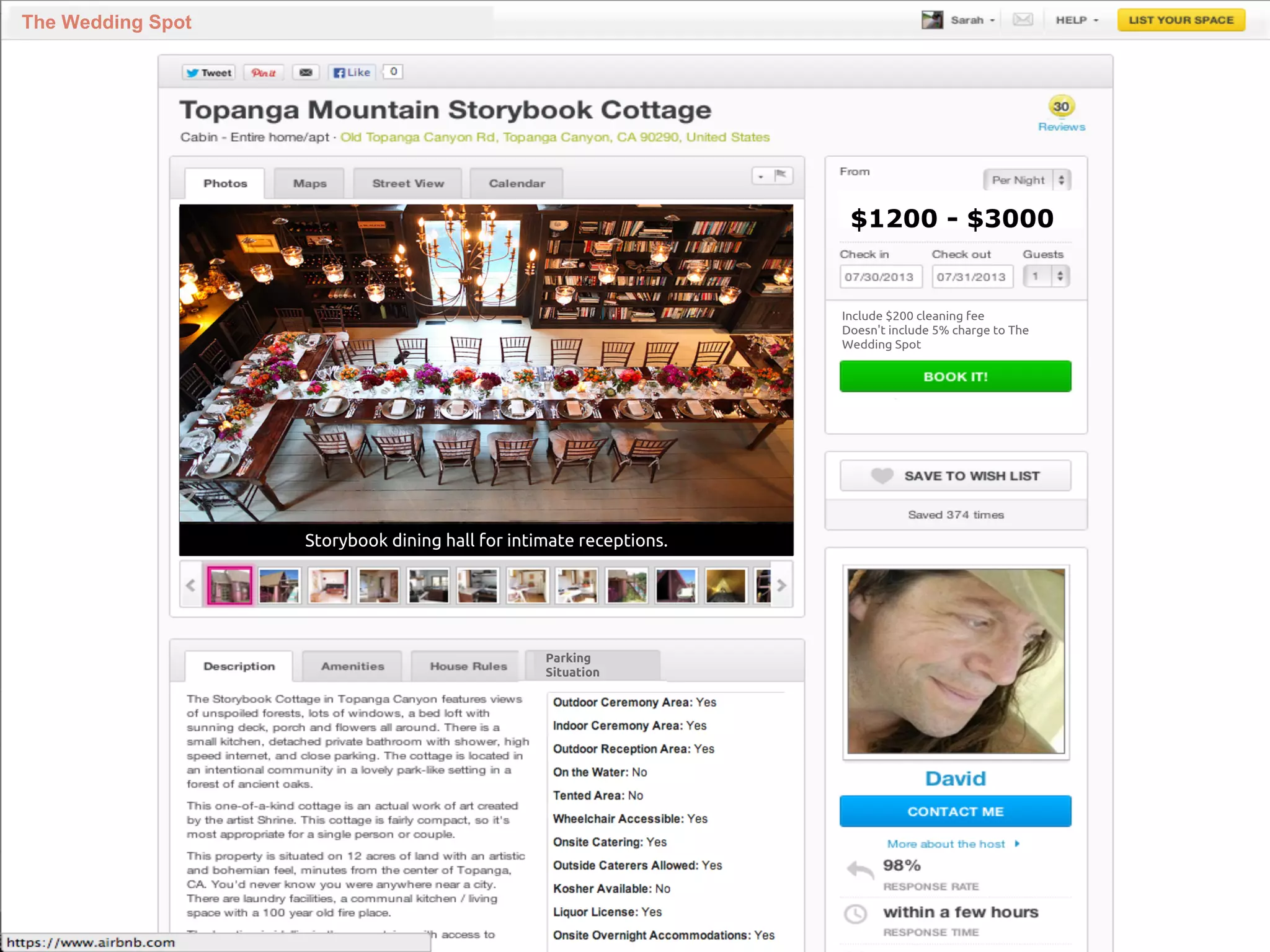 The Wedding Spot
Storybook dining hall for intimate receptions.
Include $200 cleaning fee
Doesn't include 5% charge to The
Wedding Spot
$1200 - $3000
Parking
Situation
 