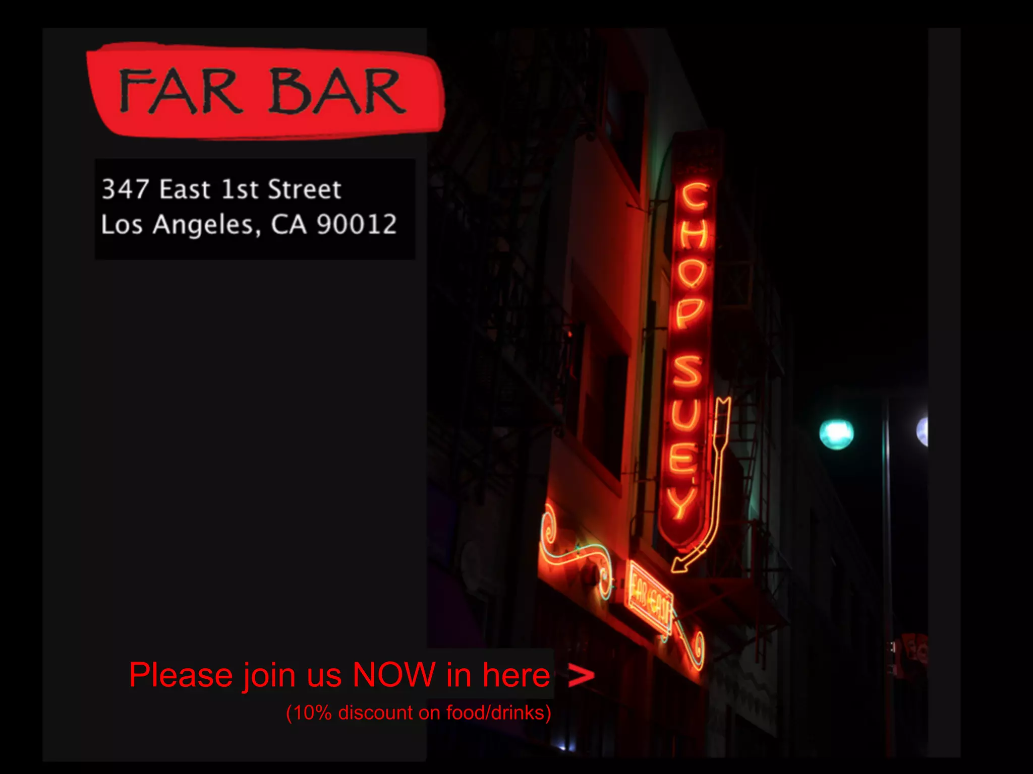 Please join us NOW in here
(10% discount on food/drinks)
 