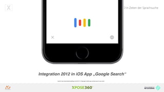 Hands on SEO in Zeiten der Sprachsuche
Quelle: http://www.idownloadblog.com/2015/11/18/google-mobile-app-revamp-search-now-cards/
Integration 2012 in iOS App „Google Search“
 