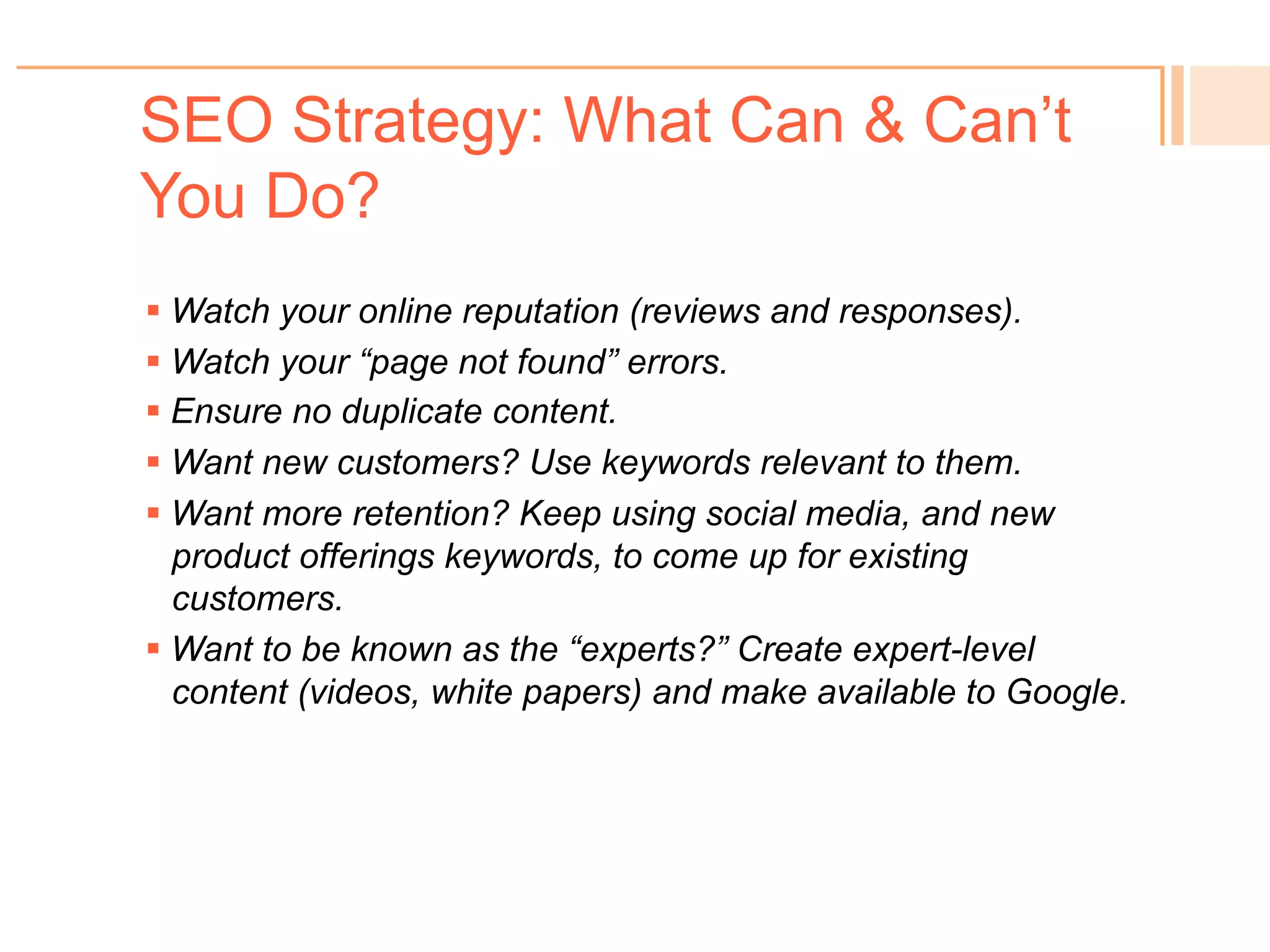SEO Strategy: What Can
& Can’t You Do?
Jake Aull | Zen Fires Web Marketing | Websites & SEO | Social Media & Branding
404.259.5550 | ZenFires.com | jake@zenfires.com | @jakeaull
 