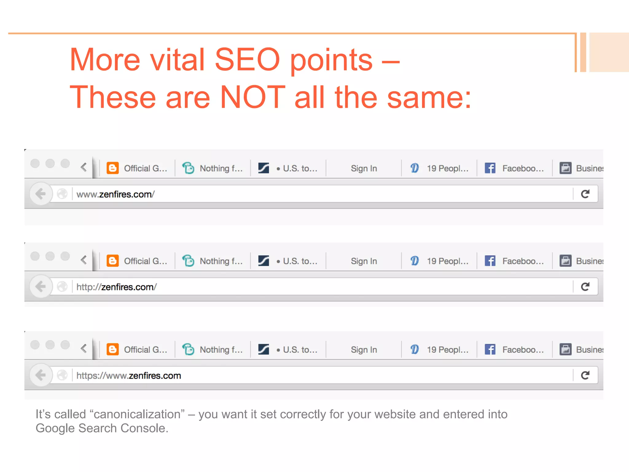 Generating Sitemap Files
!  When you build your
website, or add pages, or
whenever you desire a
Google “boost,” generate a
sitemap.xml file.
Then upload it on your
server.
And notify/submit to Google
in Search Console.
Xml-sitemaps.com is one
option as a free sitemap file
generator (it reads your live
website).
 