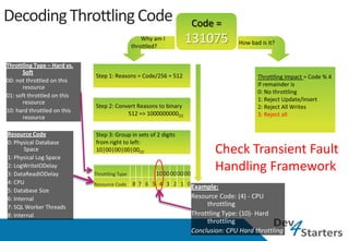 Decoding Throttling Code
                                 131075




                                      Check Transient Fault
                                      Handling Framework
                  8 7 6 5 4 3 2 1 0
 
