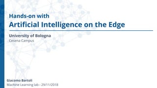 Hands-on with
Artificial Intelligence on the Edge
University of Bologna 
Cesena Campus
Giacomo Bartoli
Machine Learning lab - 29/11/2018
 