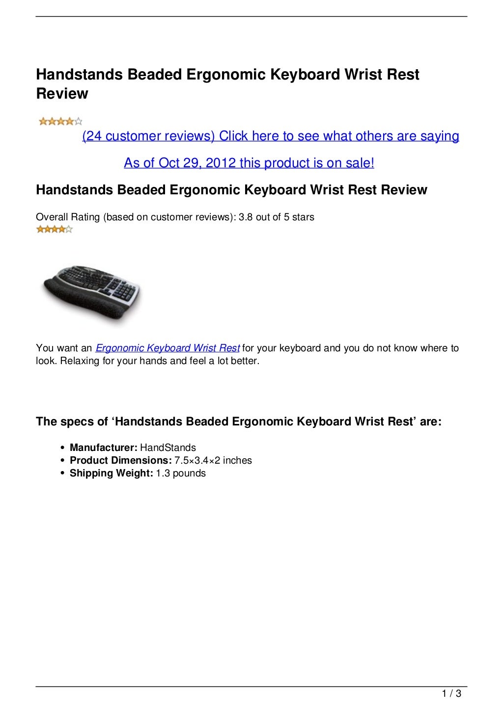 Handstands Beaded Ergonomic Keyboard Wrist Rest Review