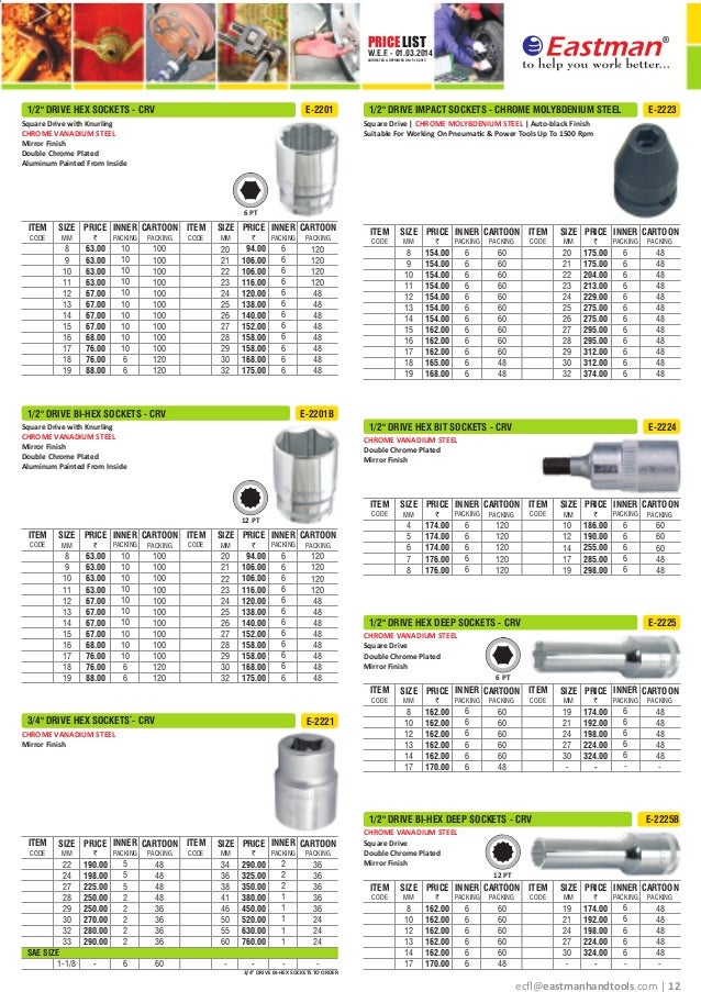 Eastman Hand tools price list 2015