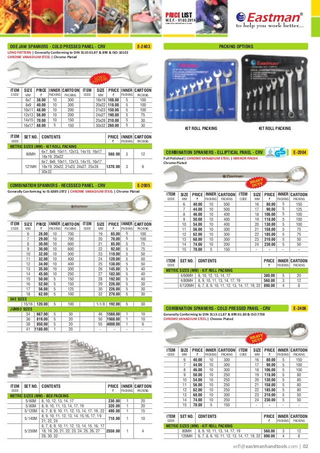 Eastman Hand tools price list 2015