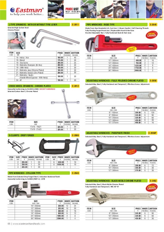 Eastman Hand tools price list 2015