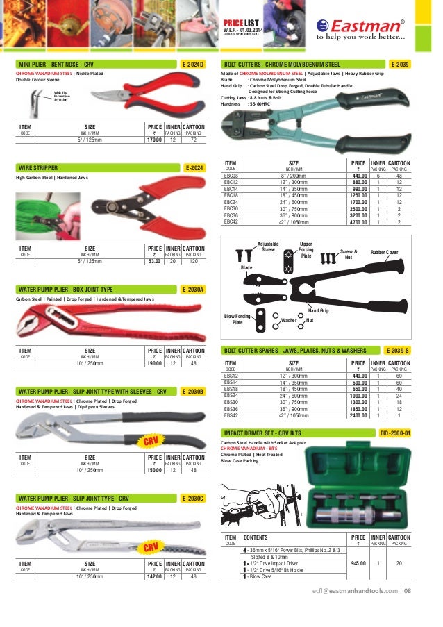 Eastman Hand tools price list 2015