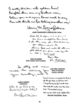 H
E
N
R
Y WADSWORTH LONGFELLOW,Writer.
LADY BIRDJOHNSON,
Wife of President
LyndonJohnson.
U
&
CAROL B
U
R
N
E
T
T
,
Entertainer.
36
 
