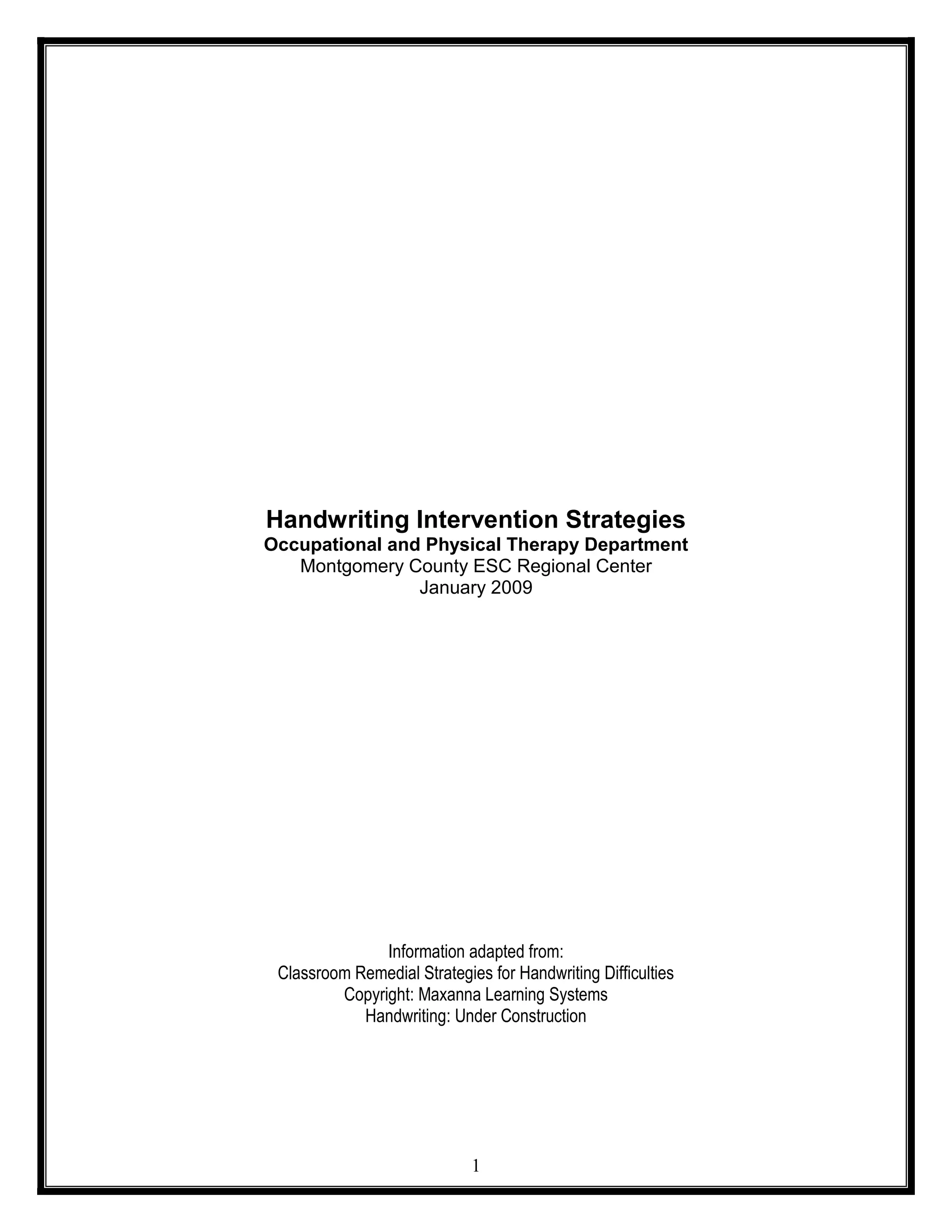 Handwriting intervention strategies PDF