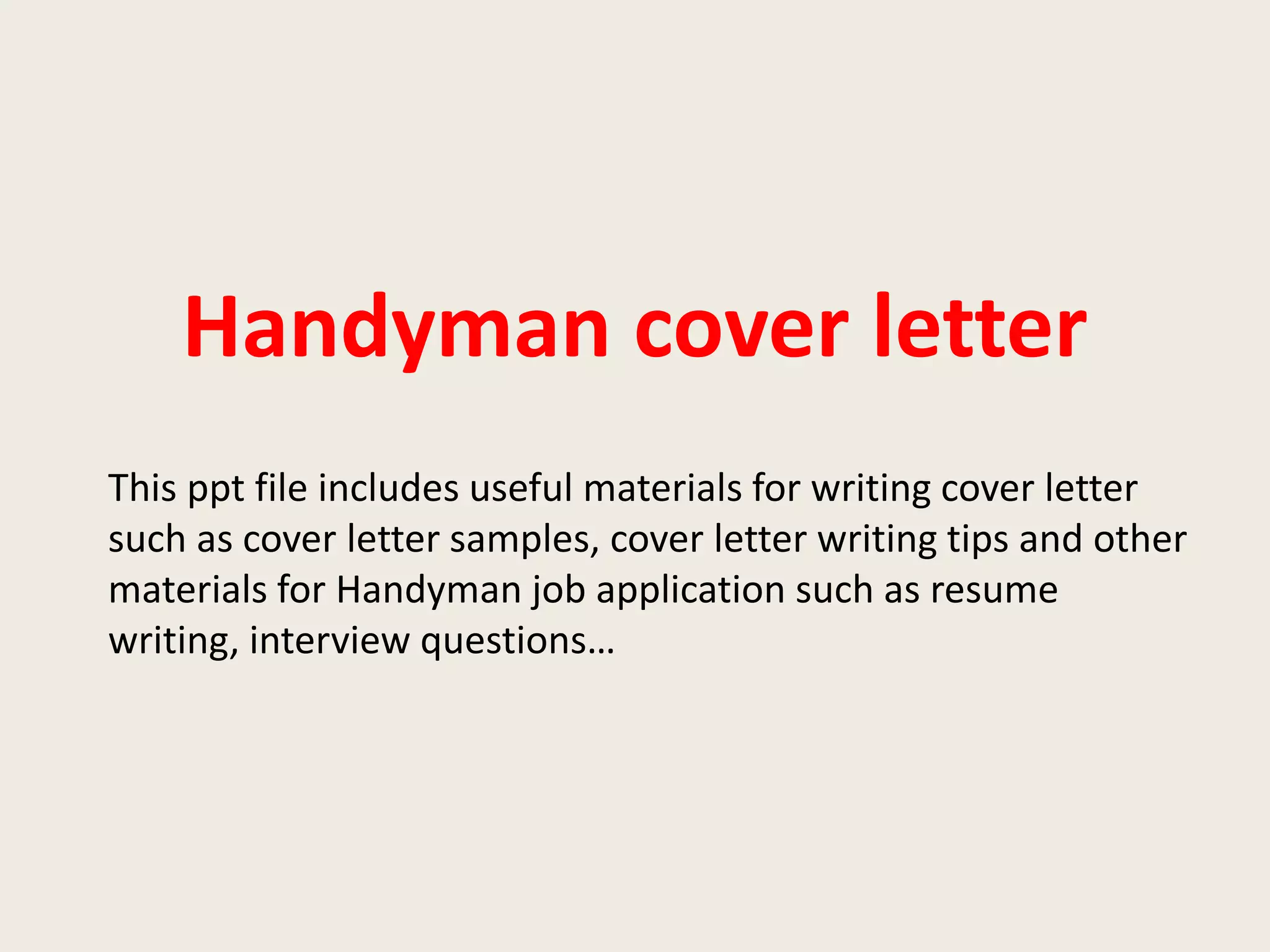 Handyman cover letter PPT