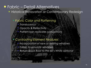 <ul><li>Fabric – Detail Alternatives </li></ul><ul><ul><li>Historical Renovation or Contemporary Redesign </li></ul></ul><...