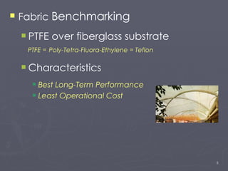 <ul><li>Fabric  Benchmarking </li></ul><ul><ul><li>PTFE over fiberglass substrate </li></ul></ul><ul><li>  PTFE =   Poly-T...