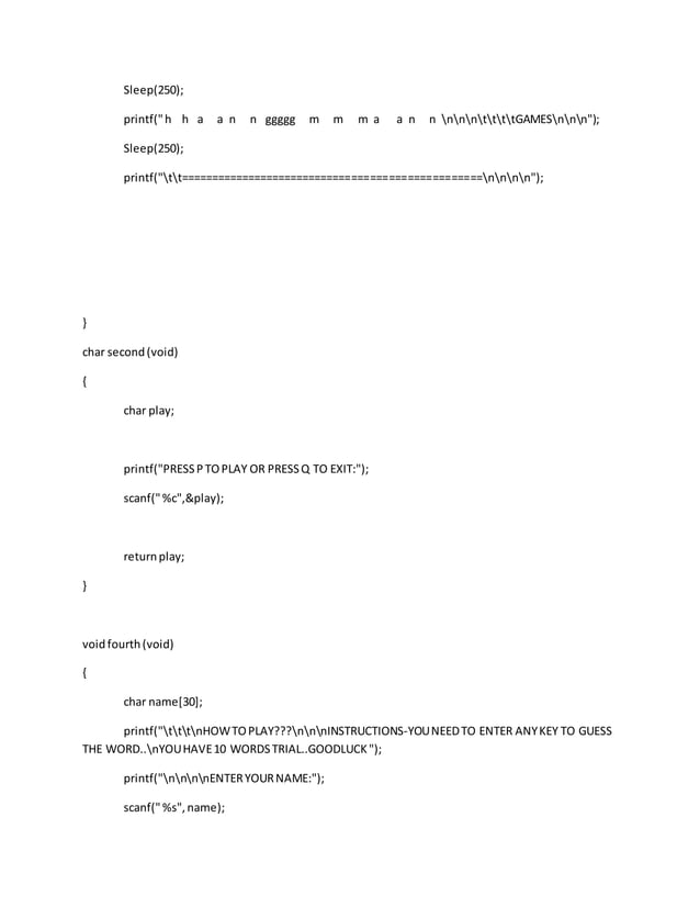 Hangman game programming in c coding pdf