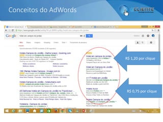 24
Conceitos do AdWords
Busca mais
abrangente
R$ 2,50 por clique
 