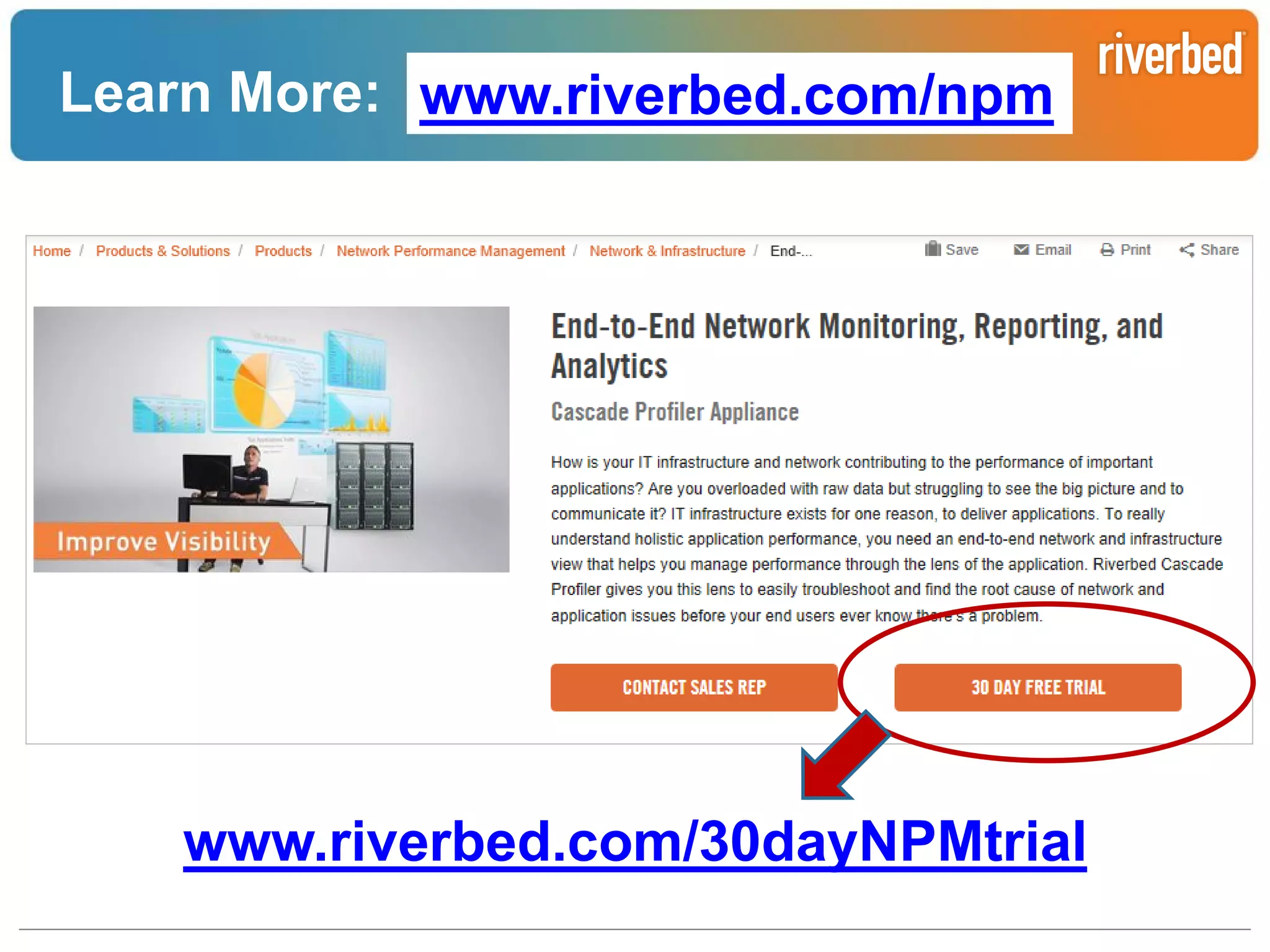 Learn More: www.riverbed.com/npm

www.riverbed.com/30dayNPMtrial
Riverbed Confidential

 