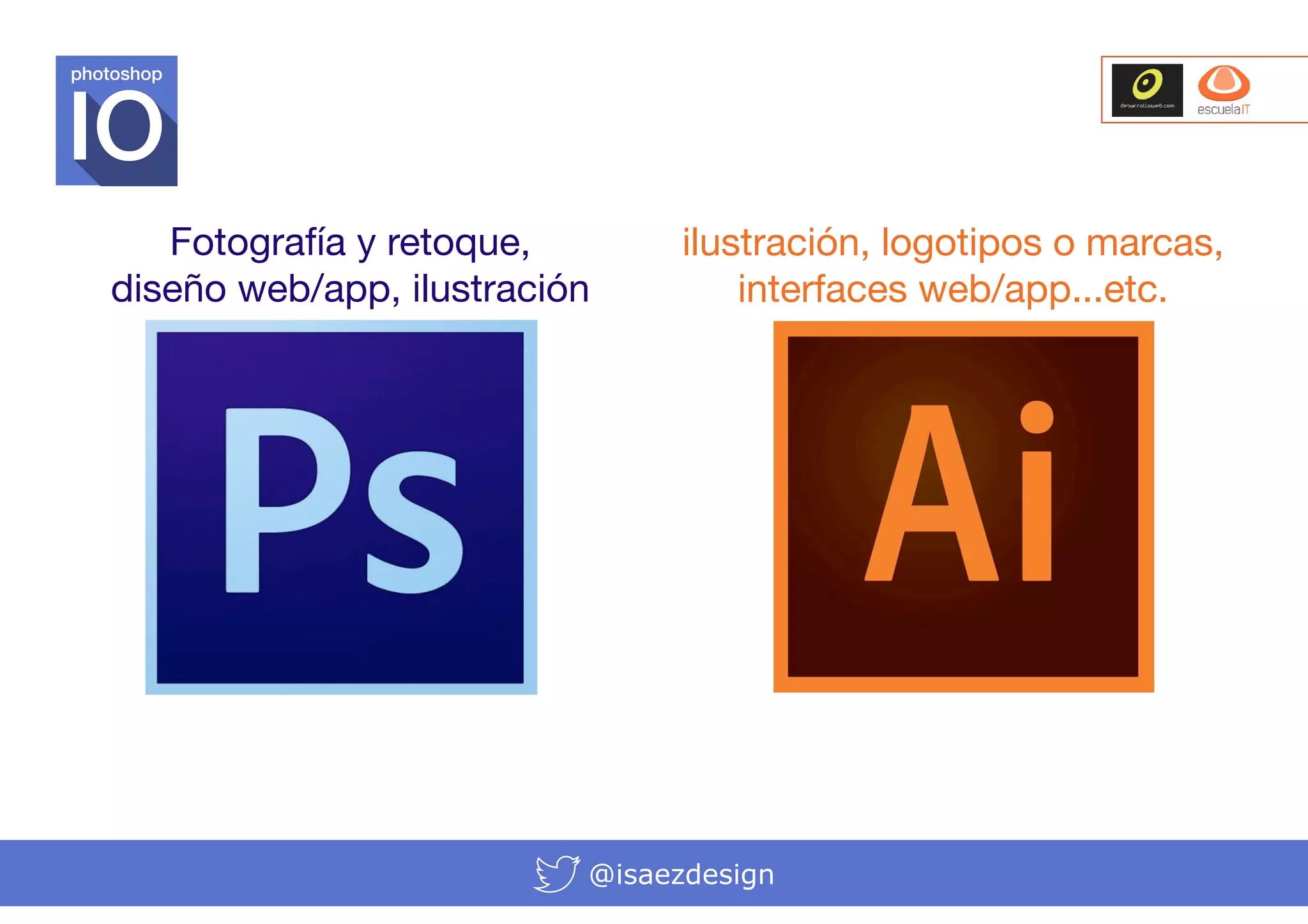 photoshop

Fotografía y retoque,
diseño web/app, ilustración

ilustración, logotipos o marcas,
interfaces web/app...etc.

@isaezdesign

 