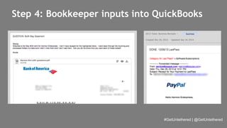 Step 4: Bookkeeper inputs into QuickBooks 
#GetUntethered | @GetUntethered 
 