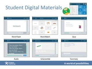 Student Digital Materials
Word Flash Word Match Quiz
Audio Unscramble Summary
 